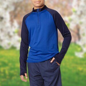 NWT 2-Tone Blue Activewear 1/4 Zip Long-Sleeve Pullover Shirt - Boys Sizes S, M